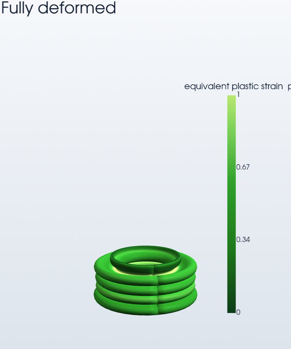 Fully folded tube — final accordion-like configuration with equivalent plastic strain field